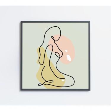 Imagem de Quadro Feminino Silhueta Artística Contínua Medidas 40x40 Cm Impressão Adesivo Fotográfico