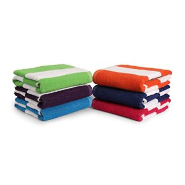 Imagem de BolBom*S Conjunto de toalhas de banho pacote com 6, 76 x 152 cm grande 100% algodão toalha de banho listrada, toalhas de banho macias, absorventes e de secagem rápida para banheiro, piscina, praia