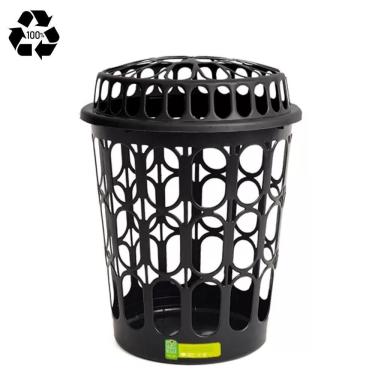 Imagem de Cesto Telado Para Roupas 30 L Com Tampa Preta Para Lavanderia E Banheiro