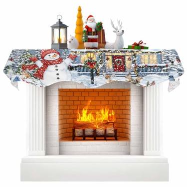 Imagem de Kewadony Lenço de lareira com capa de lareira de boneco de neve de Natal, árvores de Natal de inverno, flocos de neve, alce, cachecóis, lareira, prateleira, prateleira, cachecóis de mesa, corredor de