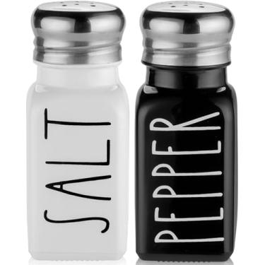 Imagem de Conjunto de saleiro e pimenteiro Farmhouse da Brighter Barns – Decoração de cozinha bonita e moderna de fazenda para casa restaurantes de casamento – Lindo conjunto vintage de vidro preto e branco com tampas de aço inoxidável