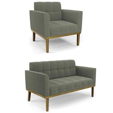 Imagem de Namoradeira E Poltrona Base Madeira Castanho Ana Bouclé Menta - Ibiza