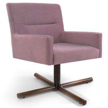 Imagem de Poltrona Decorativa Giratória Base Xis Madeira Angel Veludo C-305 Rosa - Domi