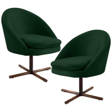Imagem de Kit 2 Poltronas Decorativas Giratórias Base Xis Madeira Rafa C-303 Veludo Verde Musgo - Domi