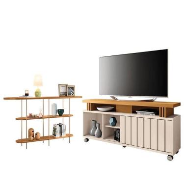 Imagem de Rack Bancada Rivera Com Aparador Infinity Off White Cinamomo - Hb Móveis