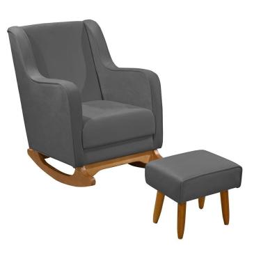 Imagem de Cadeira Poltrona Amamentação Balanço áquila C/puff Veludo Grafite