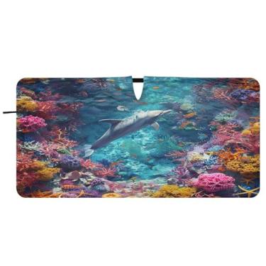 Imagem de Blueangle Guarda-sol colorido para para-brisas de recifes de coral - 149,9 cm x 76,2 cm dobrável para janela dianteira do carro bloqueia raios UV viseira de sol (233)