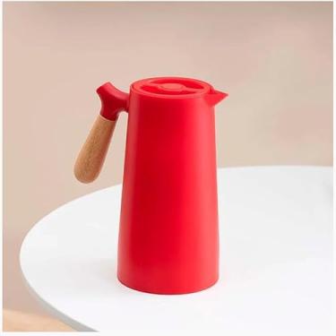 Imagem de Garrafa Térmica de Plástico com Cabo de Madeira Nórdica 1L Vermelha - Mesa Posta - Itens Para Casa - Utensílios de Cozinha - Perfeita Para Café e Chá
