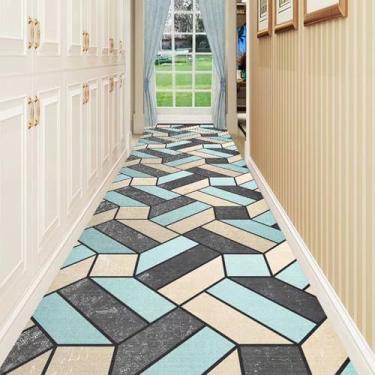 Imagem de HGTRH Tapete quadriculado para quarto e sala de estar, tapetes geométricos laváveis à máquina, tapetes macios antiderrapantes de pilha baixa para entrada, tapete sem queda para cozinha A 80 x 100 cm