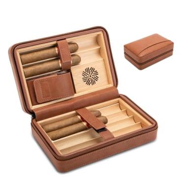 Imagem de Umidor de charuto, estojo de couro de madeira de cedro para charutos com umidificador portátil para viagem, acessórios para charutos A
