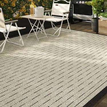 Imagem de Tapetes de jardim ao ar livre à prova d'água 200 x 300 extra grandes, tapetes de pátio misturados de tecido com fundo antiderrapante, tapete de jardim à prova d'água para jardim, pátio, listrado