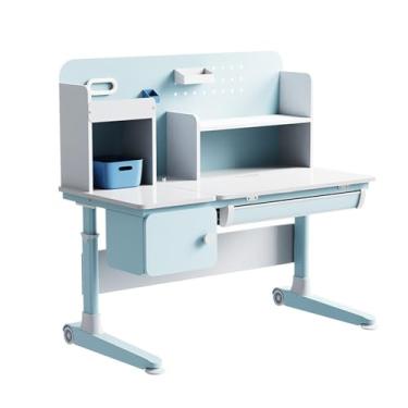 Imagem de Yadlan Kids Desk with Storage, Adjustable Height Ergonomic Tiltable Kids Study Desk Drafting Table Computer Station, Built-in Bookshelf Hutch Multi Function Desktop Light Blue
