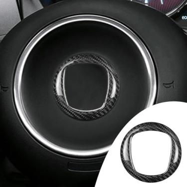 Imagem de FINMOKAL Capa de anel central de moldura de acabamento de volante de carro de fibra de carbono compatível com Fiat 500 2020-2023, preta