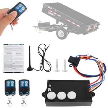 Imagem de MCCKLE Kit de controle remoto de reboque sem fio, adequado para inclinação de guincho de elevação hidráulica de 12 volts, controle remoto hidráulico sem fio com 2 controles remotos sem fio, alcance de