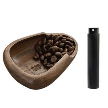 Imagem de MIGAKU HOME Conjunto de copo dosador de grãos de café e frasco de spray RDT – Kit de acessórios de café expresso de madeira de nogueira com spray de redução estática, bandeja de medição de precisão