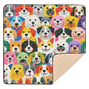 Imagem de Qilmy Cute Dogs Tapete de brincar para bebês 127 x 127 cm, macio à prova d'água para bebês e crianças, tapete antiderrapante lavável para cercadinho