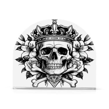 Imagem de Qilmy Porta-guardanapos acrílico de caveira e flores, porta-lenços de mesa independentes, dispensador de papel de coquetel para cozinha, jantar, restaurante, bar, decoração, 1 pacote