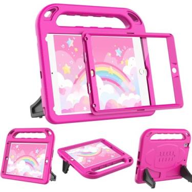 Imagem de BMOUO Capa infantil para iPad 6ª/5ª geração (iPad 9,7 polegadas, 2017/2018), iPad 9,7/Air 2 com protetor de tela, alça à prova de choque, suporte para iPad 6ª 5ª geração, capas para crianças, rosa