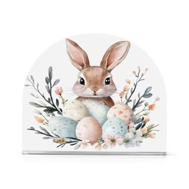 Imagem de JUZIHAI Coelhinho da Páscoa Ovos Porta-guardanapos para mesa Dispensador de guardanapo em pé de acrílico Suporte de lenços de mesa independente para cozinha sala de jantar bar festa decoração de casa