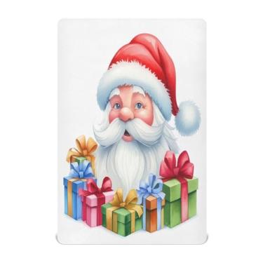 Imagem de Qilmy Lençóis para berço de Natal, presentes de Papai Noel, de microfibra macia, respirável, elástico, lençol com elástico para meninos e meninas, miniberço, 132 x 71 cm, capa de colchão infantil