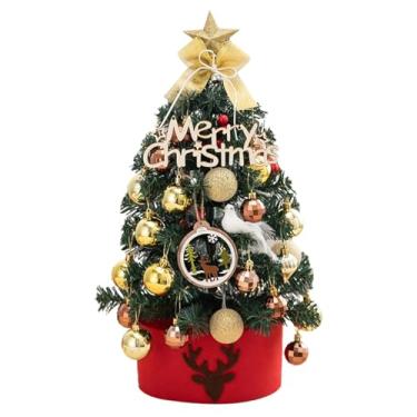 Imagem de Mini árvore de Natal flocada artificial de 61 cm, árvore de Natal de mesa com ornamentos para pendurar para decoração de casa, planta artificial (Rojo)