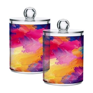 Imagem de Qilmy Pacote com 2 suportes coloridos de grafite Qtip, frascos de boticário de 400 ml, vasilha organizadora de banheiro para cotonetes, bolas de algodão, almofadas de maquiagem, fio dental, sais de