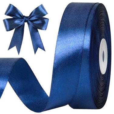 Imagem de CLUEWR Fita de cetim azul escuro de 2,5 cm, rolo de fita de tecido sólido para buquês de flores, embrulho de presente, casamento, artesanato artesanal