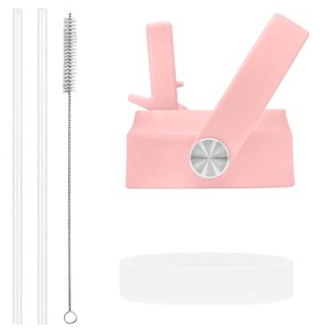 Imagem de TQONEP Tampa de canudo boca larga, tampas de substituição com canudos para garrafas de água de boca larga 12, 14, 16, 18, 22 g, acessórios de tampas de garrafa esportiva com alça (rosa, 1 pacote)