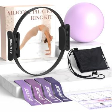 Imagem de JKSHMYT Anel de Pilates - Kit de Pilates em casa de 36,8 cm com alças acolchoadas, mini bola, faixas de resistência, guia e bolsa, Better me Pilates Essentials Set for Workouts Women
