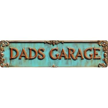 Imagem de Placa de bar presentes vintage metal parede decoração placa "DADS GARAGE" placa de rua engraçado homem caverna decoração acessórios para casa, bar, banheiro, quarto, placas de lata retrô exclusivas