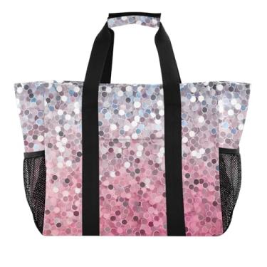 Imagem de ODAWA Bolsa masculina estética para piscina e praia - Bolsa de praia leve lavável em lona gradiente rosa roxo dourado prata