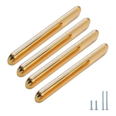 Imagem de Evionlin Puxadores de armário de cozinha de cristal dourado de 128 mm, pacote com 2, puxadores de armário de cozinha de centro a furo, puxadores modernos de gaveta para puxador de armário, quarto