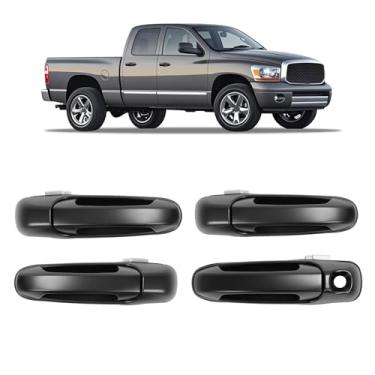 Imagem de JMTAAT Maçaneta externa compatível com Dodge Ram 1500 2500 3500 Dakota 2002-2011, substitua para 55275948AB-PFM, 55275684AB-PFM, 55275685AB-PFM, conjunto de 4 puxadores externos pintados de preto