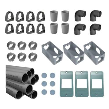 Imagem de Kit Instalação Elétrica Aparente 36 Peças, PVC Anti-Chamas 3/4", Eletrodutos Abraçadeiras Adaptadores Joelhos Caixas 5 Entradas (Cinza)