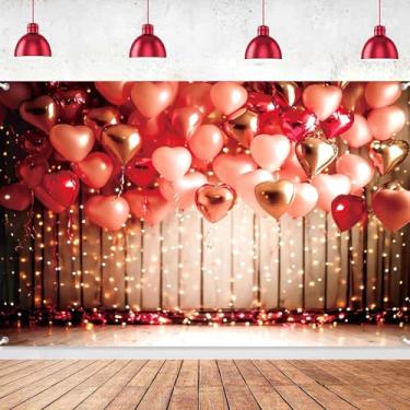 Imagem de LDWLYW Banner de fundo de dia dos namorados, decorações de feliz dia dos namorados, balões de coração vermelho, tema de amor, decoração de parede para noivado, casamento, chá de panela, 1,5 x 0,9 m