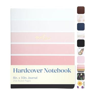 Imagem de Eccolo Caderno grande pautado, capa dura, diário de escrita, 256 páginas brancas pautadas, marcador de página de fita, plano, tamanho de mesa para trabalho ou escola, listras ombré (rosa, 20 x 25 cm)