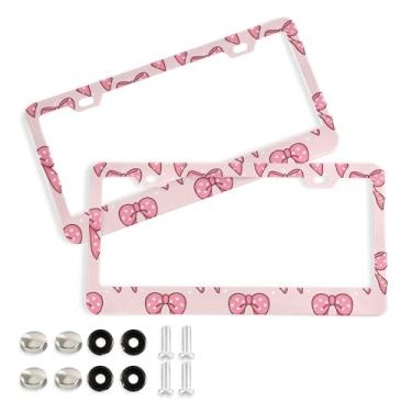 Imagem de SEHANY Lindas molduras de placa de licença de laço rosa, moldura de placa de carro de alumínio à prova de ferrugem com orifícios elípticos e parafusos serve para veículos padrão dos EUA tamanho