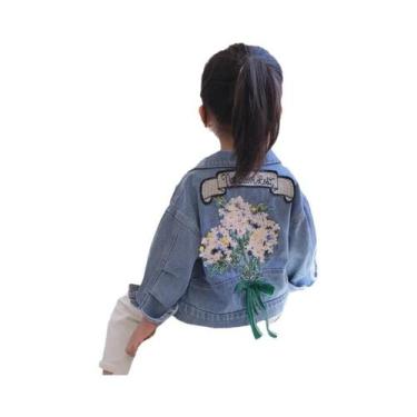 Imagem de Jaqueta De Denim Retro Com Estampa Floral Para Meninas De 3 a 10 Anos,