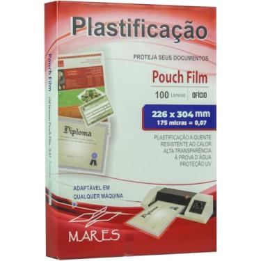 Imagem de Plástico para Plastificação, Mares, Pouch Film Ofício, 226 mm x 340 mm, 0,07 mm, Conjunto com 100