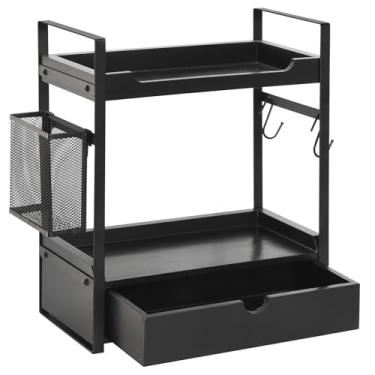 Imagem de Organizador de bancada de cozinha de 2 camadas com cesta de ferro, acessórios de armazenamento e organização de cozinha (preto)