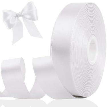 Imagem de Fita branca de 2,5 cm para embrulho de presente, fita de cetim dupla face para artesanato de buquê de flores, laços de cabelo faça você mesmo, flores eternas, dia dos namorados, casamento, festa de