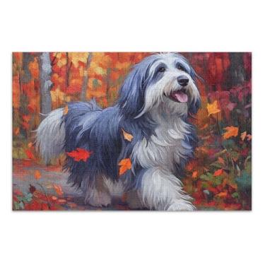 Imagem de Quebra-cabeças de cachorro salsicha outono floresta caminho 500 peças para adultos pintura artística quebra-cabeça colorido engraçado, 50 x 37 centímetros