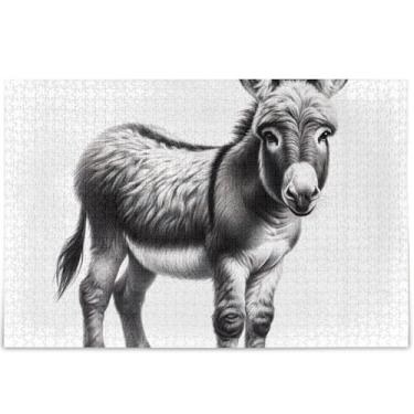Imagem de Quebra-cabeça personalizado de burro fofo preto branco 1000 peças para adultos jogo de quebra-cabeça presentes tecnológicos arte principal paisagem arte animal, 75 cm x 50 cm
