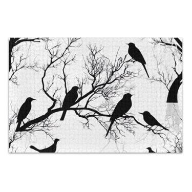 Imagem de Quebra-cabeça 1000 peças adultos preto branco silhuetas pássaros pintura animal decoração presentes masculinos presentes exclusivos para amantes de quebra-cabeças, 75 x 40 centímetros