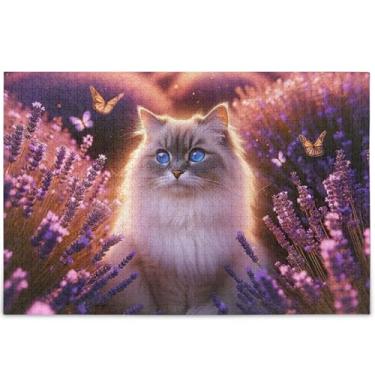 Imagem de Ragdoll Quebra-cabeça adulto personalizado gato lavanda flores 1000 peças amantes elefantes brancos presentes natureza quebra-cabeça animal arte colorida, 75 cm x 50 cm