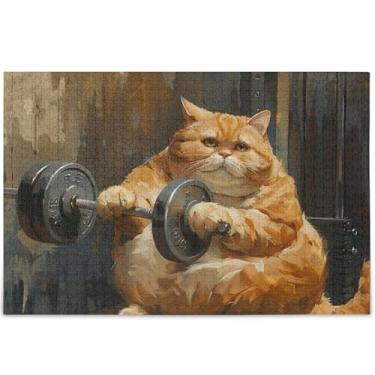 Imagem de Quebra-cabeça engraçado de gato gordo personalizado na academia 500 peças presentes de festa elefante branco adultos difícil pintura animal, 52 cm x 37,8 cm