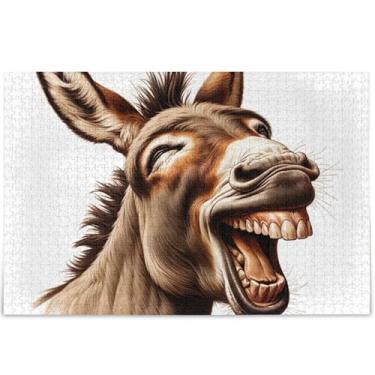 Imagem de Quebra-cabeça adulto personalizado engraçado burro sorrindo 500 peças arte floral animal legal exclusivo quebra-cabeças amantes presentes família, 52 cm x 37,8 cm