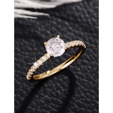 Imagem de Anel solitário CZ para mulheres, anel de promessa atemporal de seis garras com faixa de meia eternidade, presente hipoalergênico para seu tamanho 6 7 8, 7#, Cobre, Zircônia cúbica