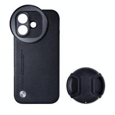 Imagem de ANQUORA Capa de telefone com filtro de lente de 58 mm para iPhone 17, capa protetora TPU/PC com suportes universais de alumínio de 58 mm, adaptador de filtro de lente, couro sintético antiderrapante
