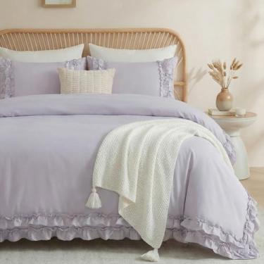 Imagem de Merryword Conjunto de edredom Queen, 100% algodão, lavanda, roxo, respirável, coquete, campo francês